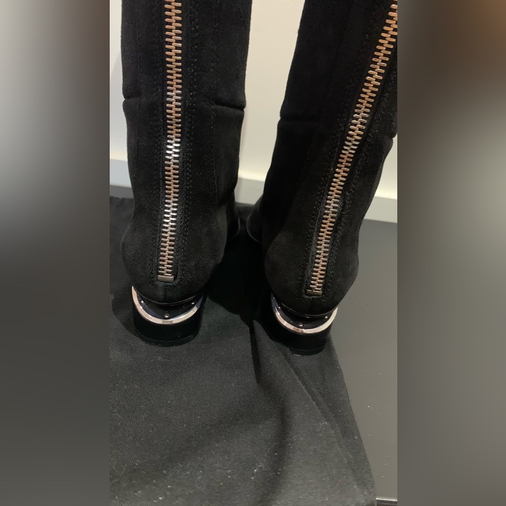 New Alexander Wang Sigrid Black Suede Tall Boots Cut out Heel Shoes - Picture 6 of 16